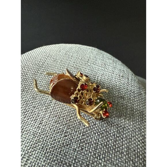 Vintage Rhinestone Enamel Bug Insect Brooch Pin Gold Tone Whimsy Art To Wear - Picture 6 of 7